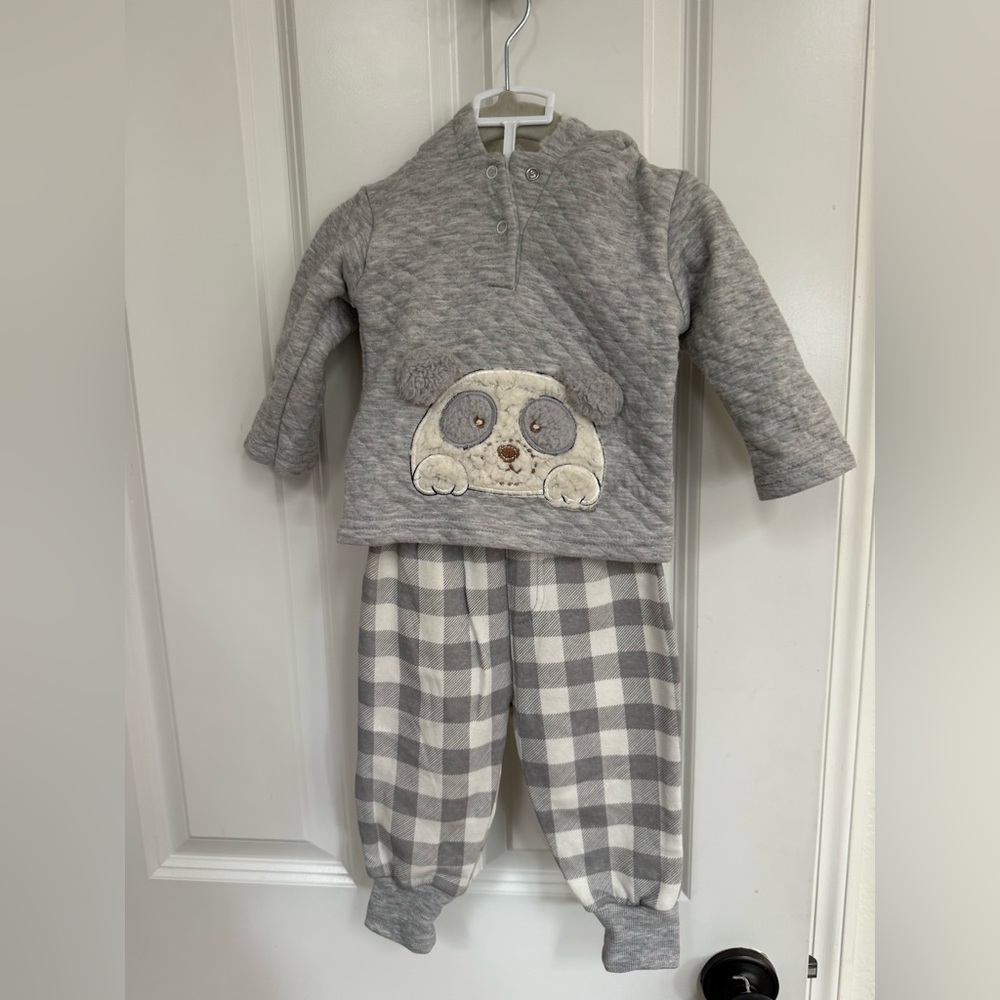 Cozy Gray Baby 3 pc Set with Fluffy Dog Design